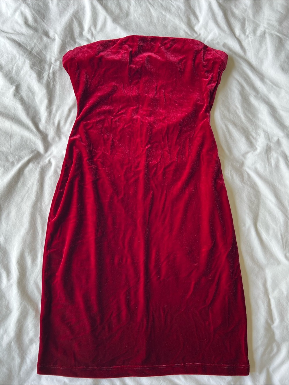 ASOS Strapless Velvet Dress in Deep Red